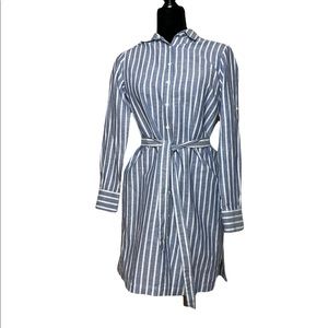 Brooks Brothers Blue and White Stripe Tie Waist Dress Size 8 Petite